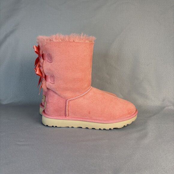 Womens UGG Boots Bailey Bow Pink LNT Sz 6 Suede Wool Coquette Festival Sold Out! - Picture 6 of 14